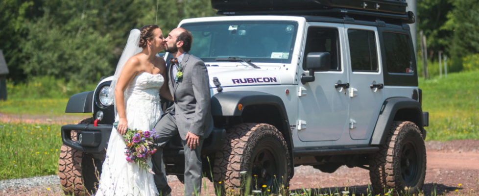 Bride, Groom and Jeep