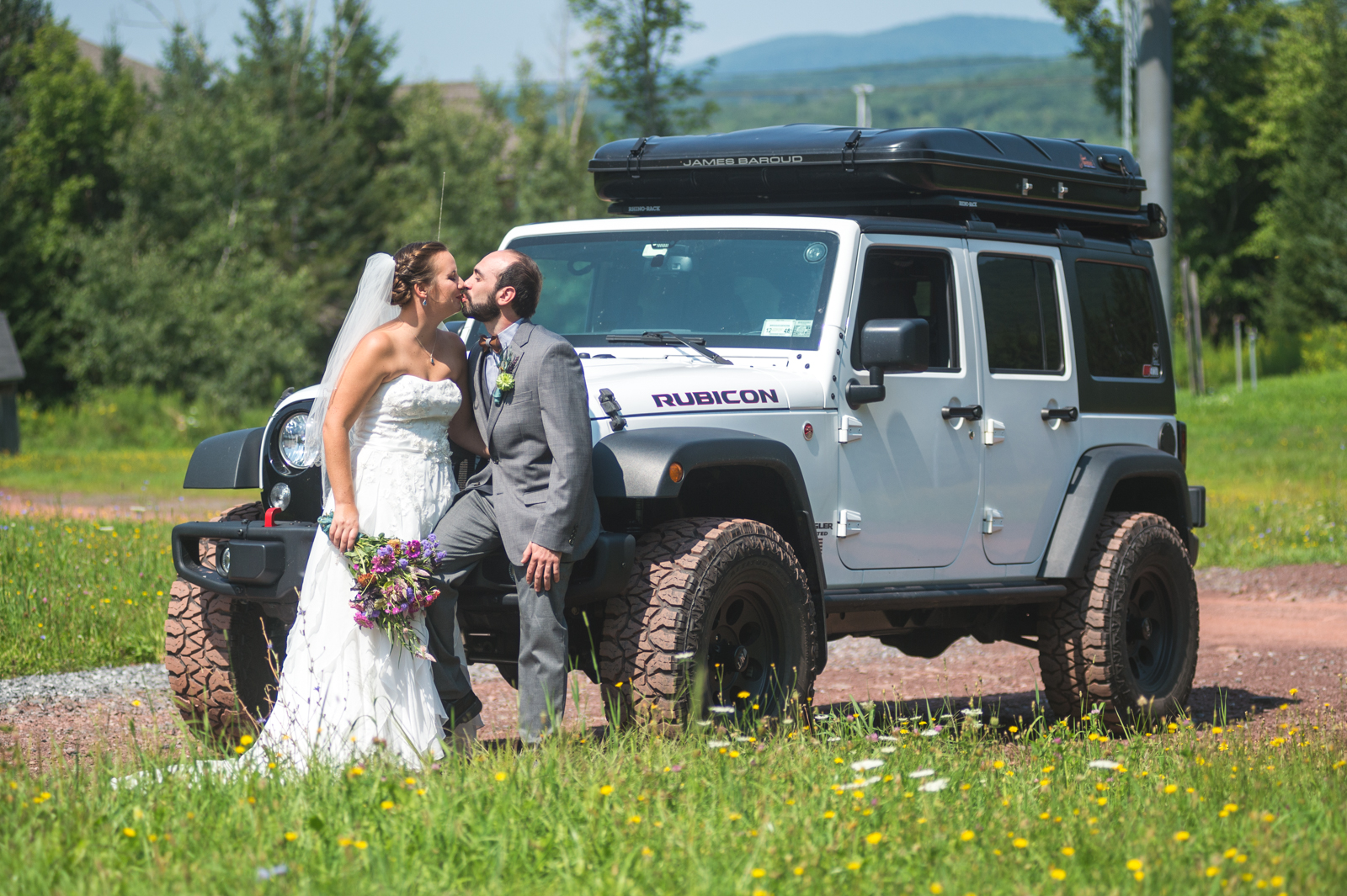 Bride, Groom and Jeep